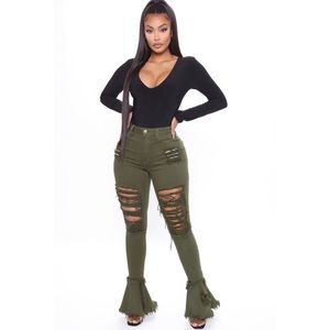 Flare Leg Jeans - Olive (Never Worn)